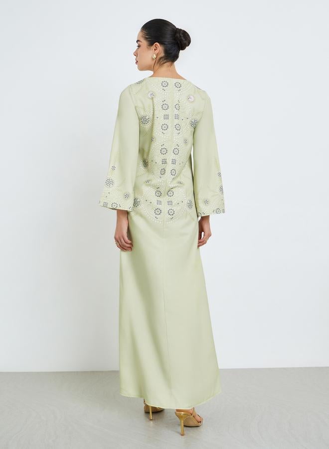 Amirah Women Green Embroidered Jalabiya - Image 4